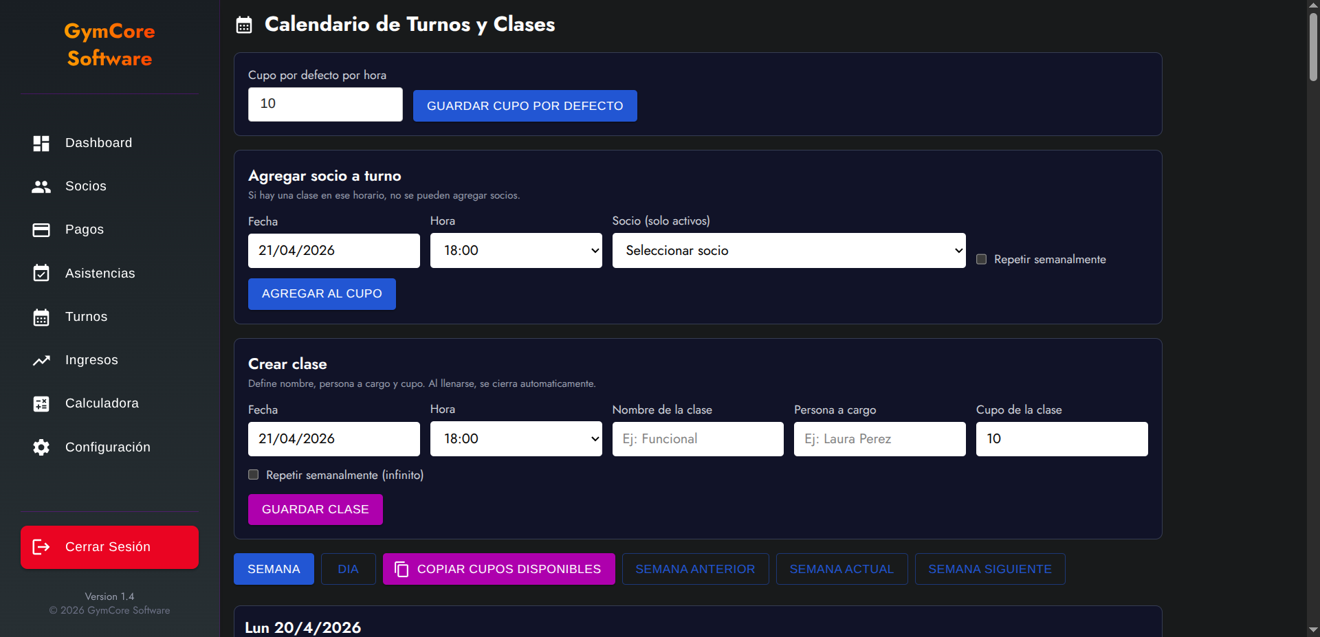 Agenda y cupos